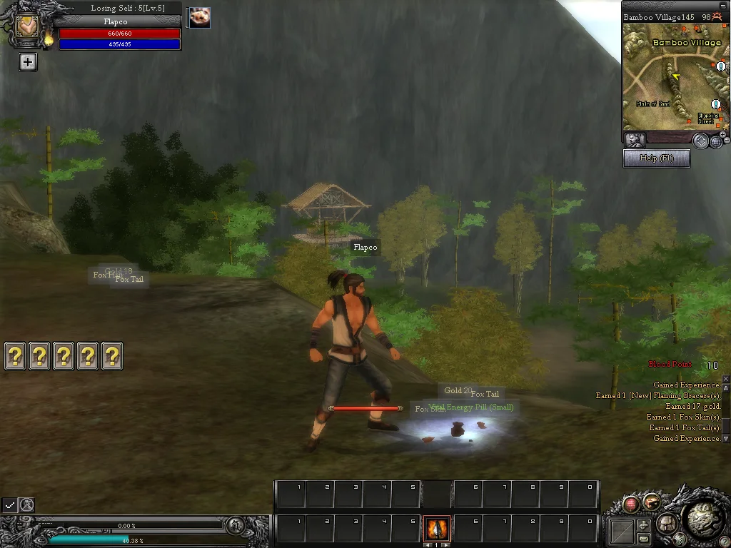 9Dragons martial artist collecting loot in a mountain area