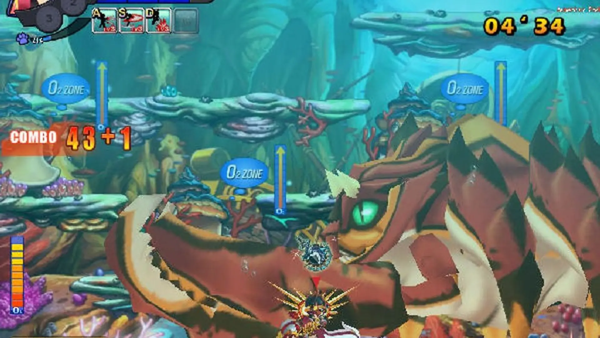 Grand Chase underwater boss battle against a giant crab