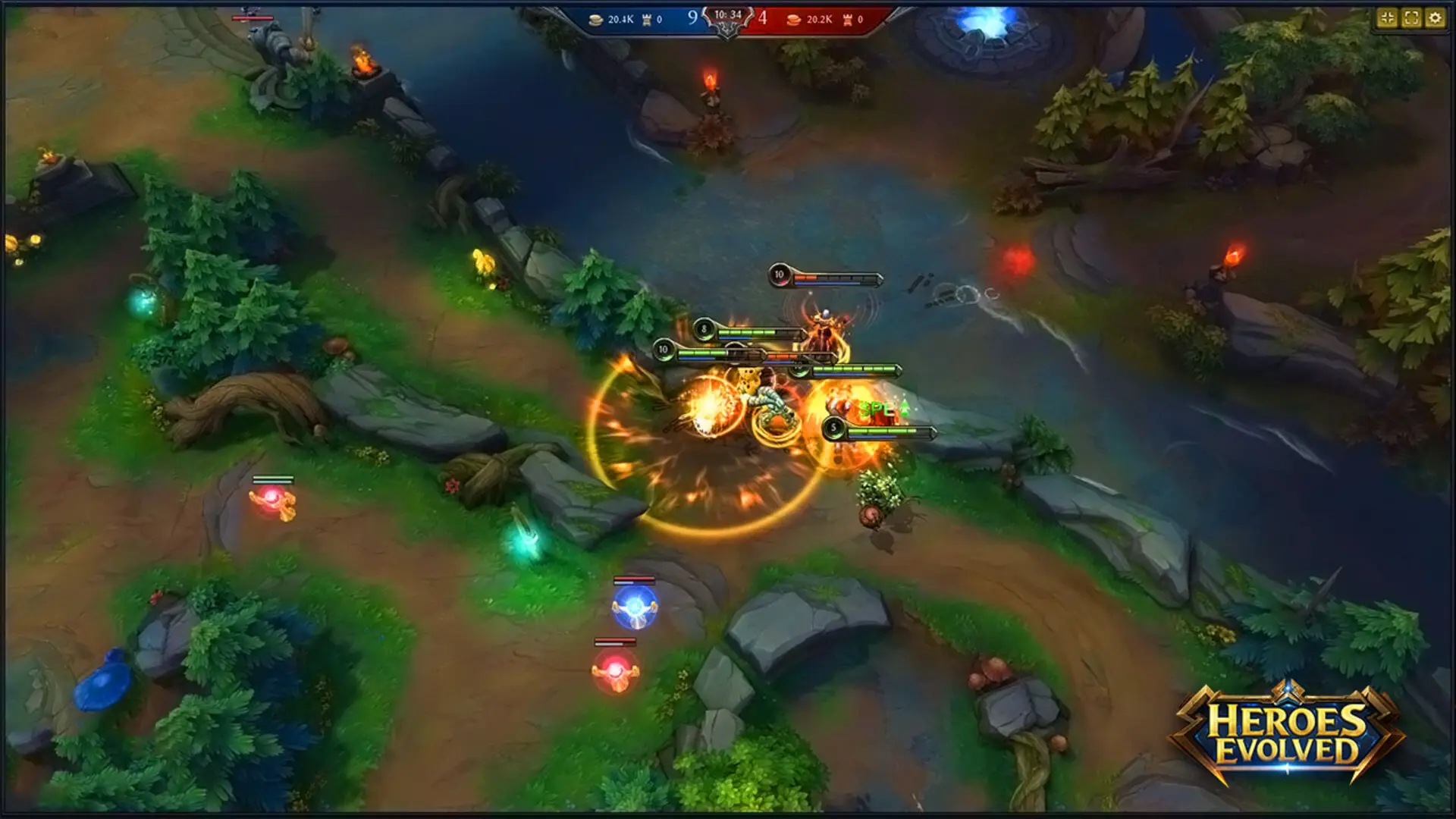 Heroes Evolved team fight in a jungle lane