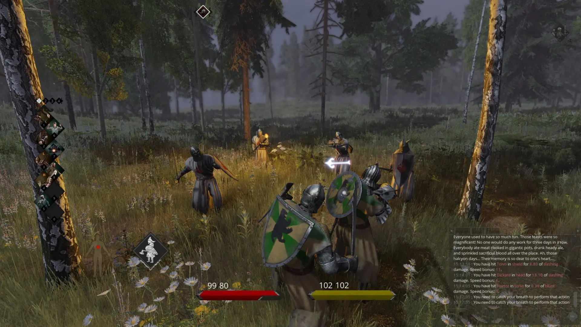Life is Feudal MMO knights fighting in a misty forest clearing