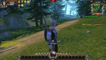 Original Blood player character traveling through a forest with the MMORPG interface visible