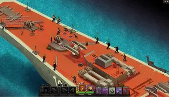 RiotZone mercenary squad battling on a red cargo ship deck with the tactical interface visible