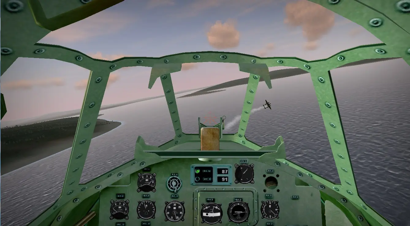 WarBirds Dogfights 2016 pilot cockpit view flying above open water